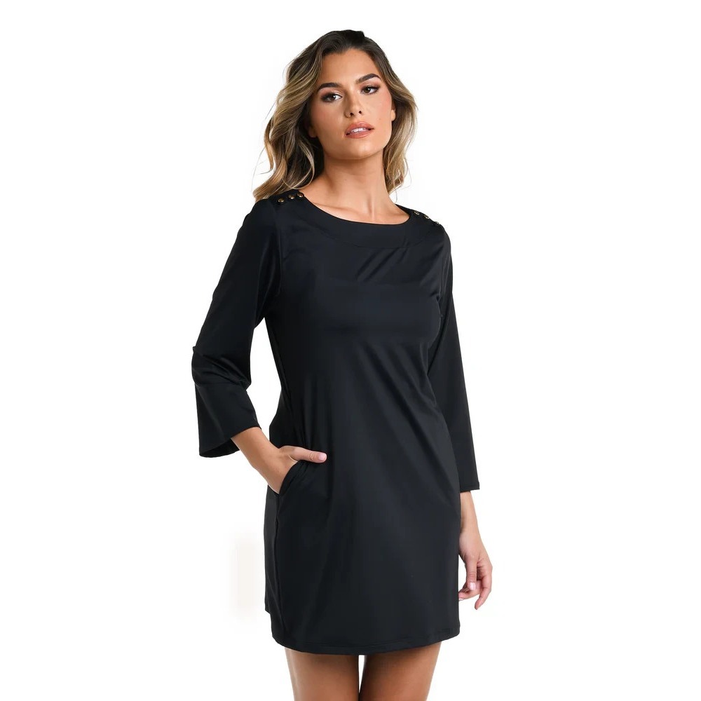 NEW La Blanca XS Slinky Jersey Boat Neck Tunic Cover Up Black Poolside Beach